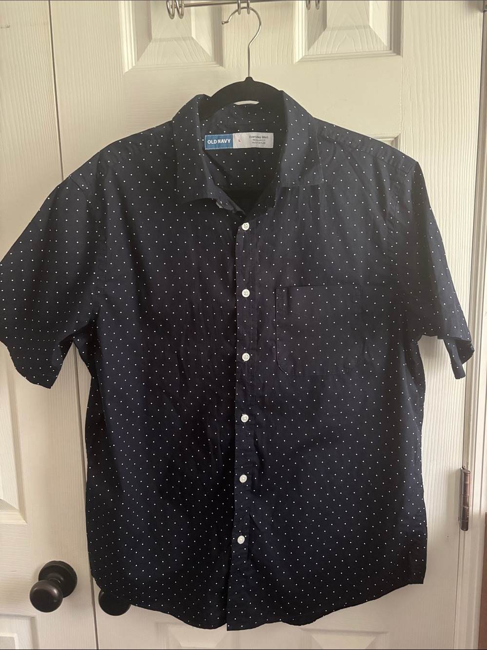Old Navy Men's Navy Blue Short-Sleeve Dot-Print Button-Down Shirt